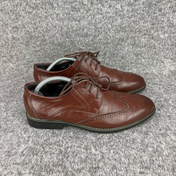 ✅Mens EU 43 Brown Brogue Dress Oxford Shoes Classic Wingtip Lace Up Derby Rubber - Picture 2 of 12
